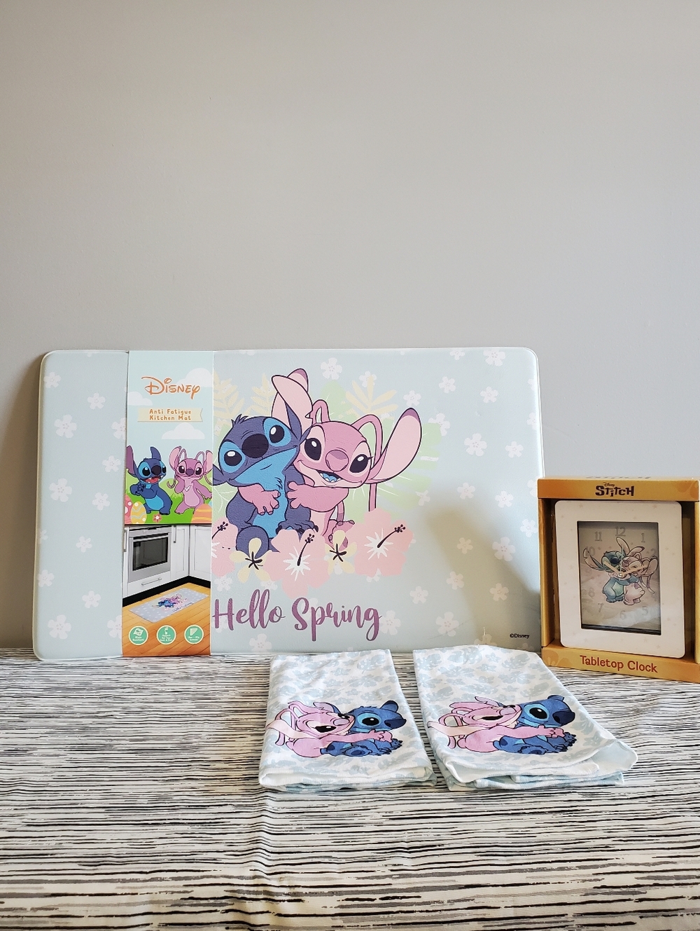 Disney Stitch & Angel Kitchen Set with 2 Towels, Tabletop Clock, and Floor Mat - Picture 4 of 8